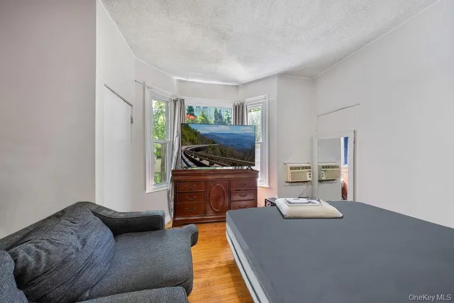 a living room with furniture and a rug