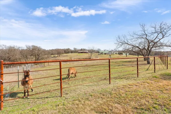 a view of a swimming pool and an outdoor space