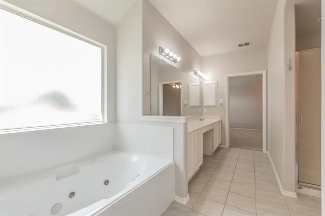 a bathroom with a bathtub and a sink