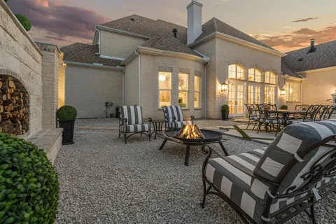 a building outdoor space with patio furniture