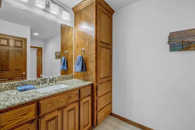 a bathroom with a sink a mirror and a shower