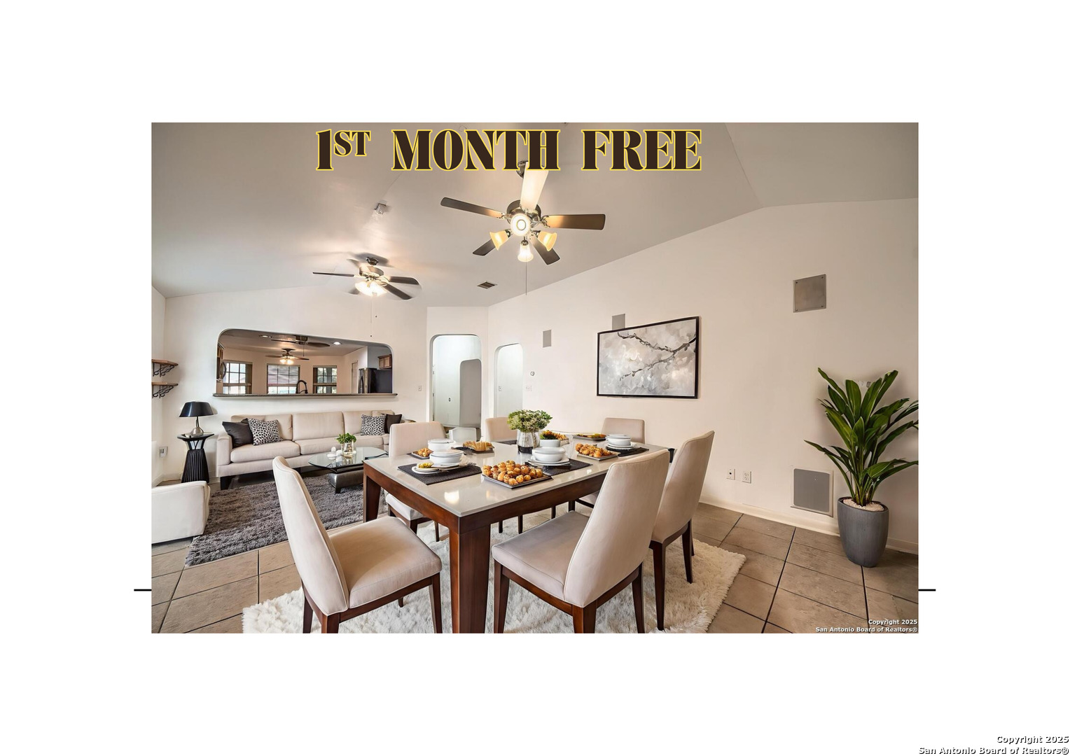 a dining room with furniture