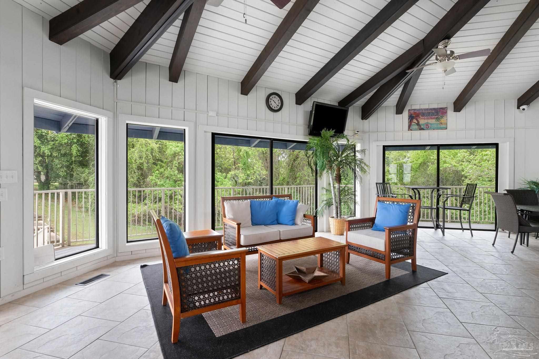 201 Pensacola Beach Road, Unit D24 Gulf Breeze, FL 32561 - Photo 27 of 29 a living room with furniture and a floor to ceiling window
