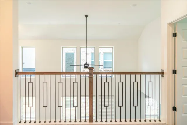 a view of a room with a large window