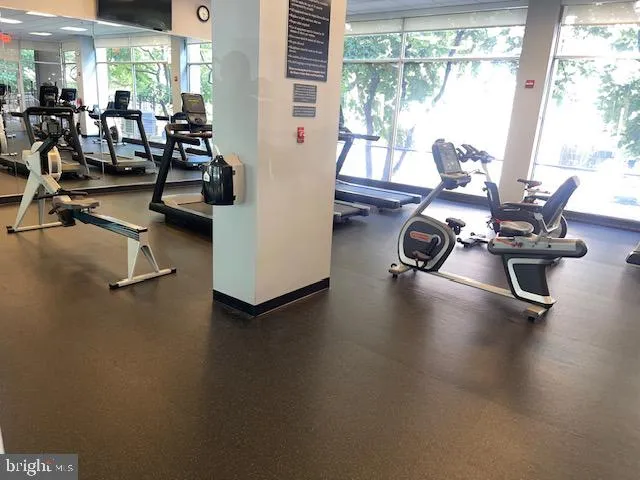 a view of a room with gym equipment