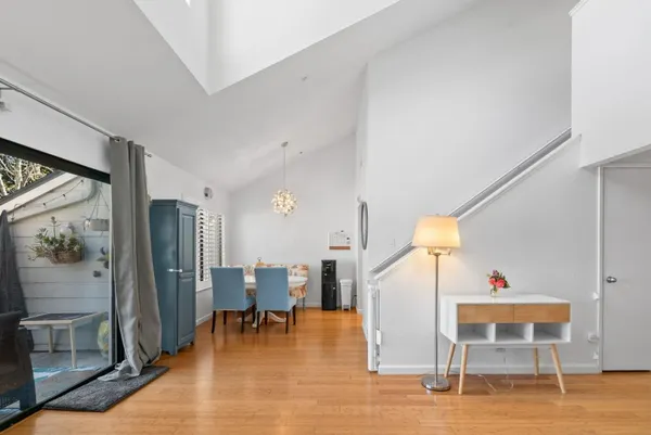 a view of a livingroom with furniture window and outside view