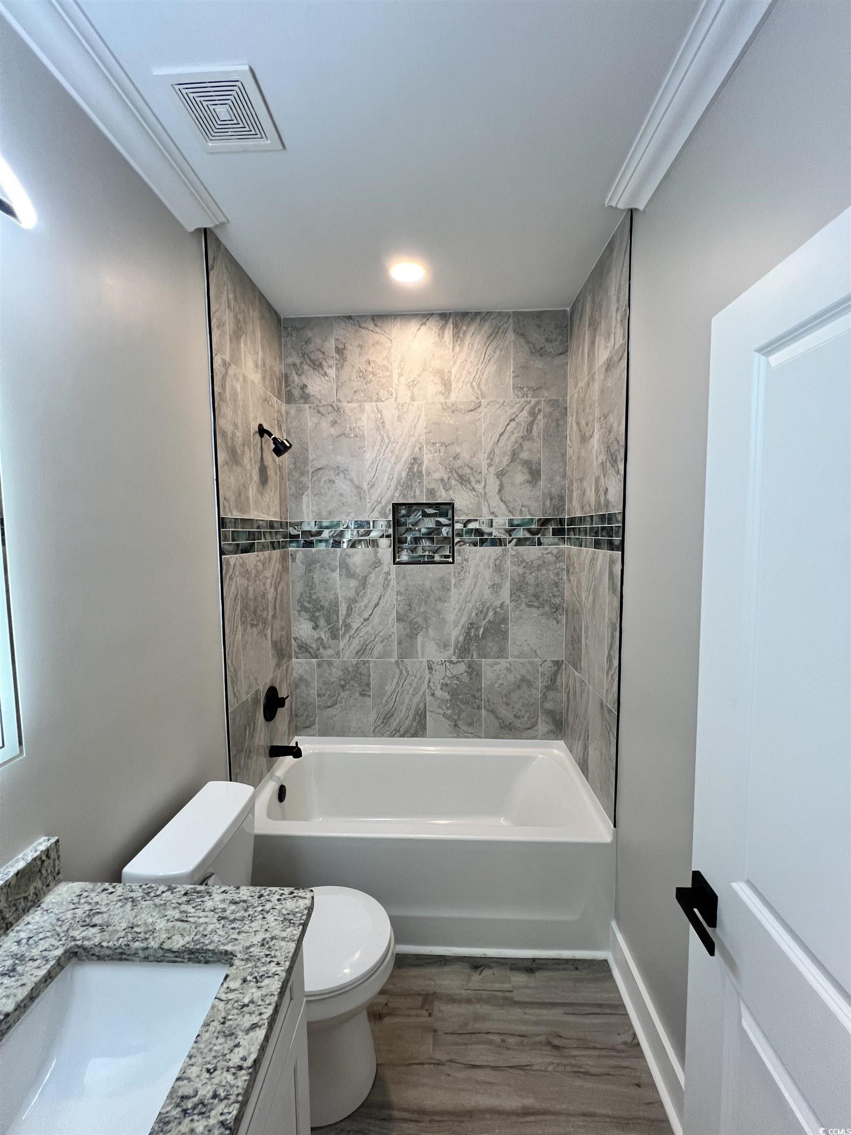 1795 Hemingway Street Conway, SC 29527 - Photo 16 of 29 Full bathroom with washtub / shower combination, vanity, and light wood finished floors