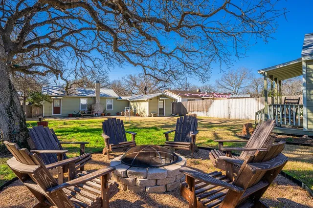 a two chairs sitting in the backyard of a house