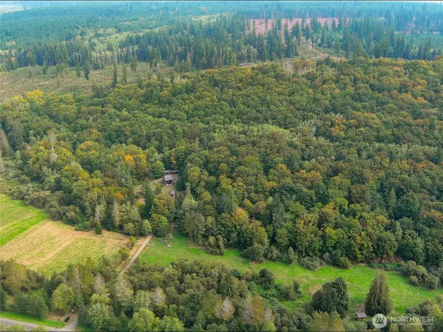 a view of a lush green outdoor space with a lake view