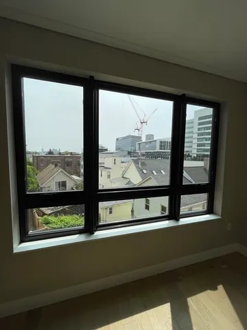 a view of a glass door with a view from window