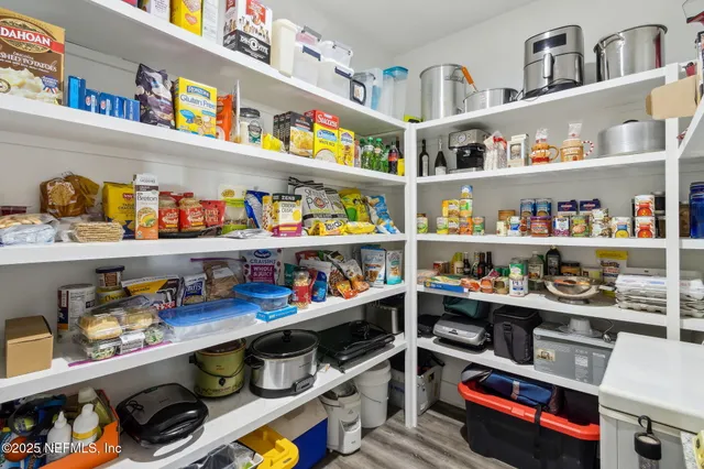a room with many shelves