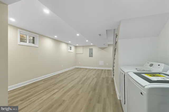 a view of storage and utility room in wooden floor