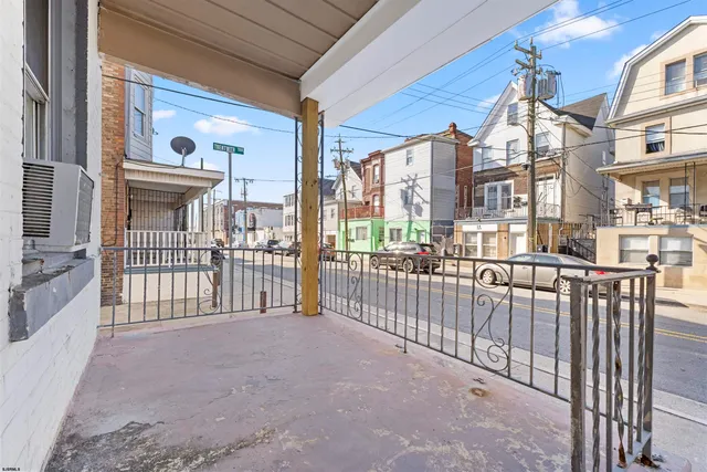 a view of a building from a balcony