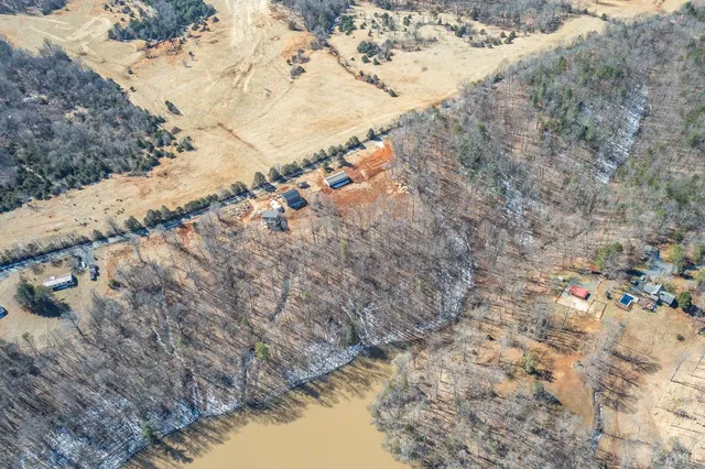 a view of a dry yard with trees