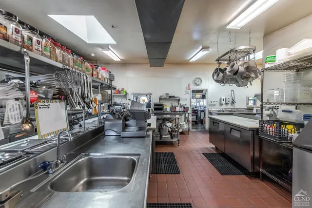 a kitchen with lots of counter top space