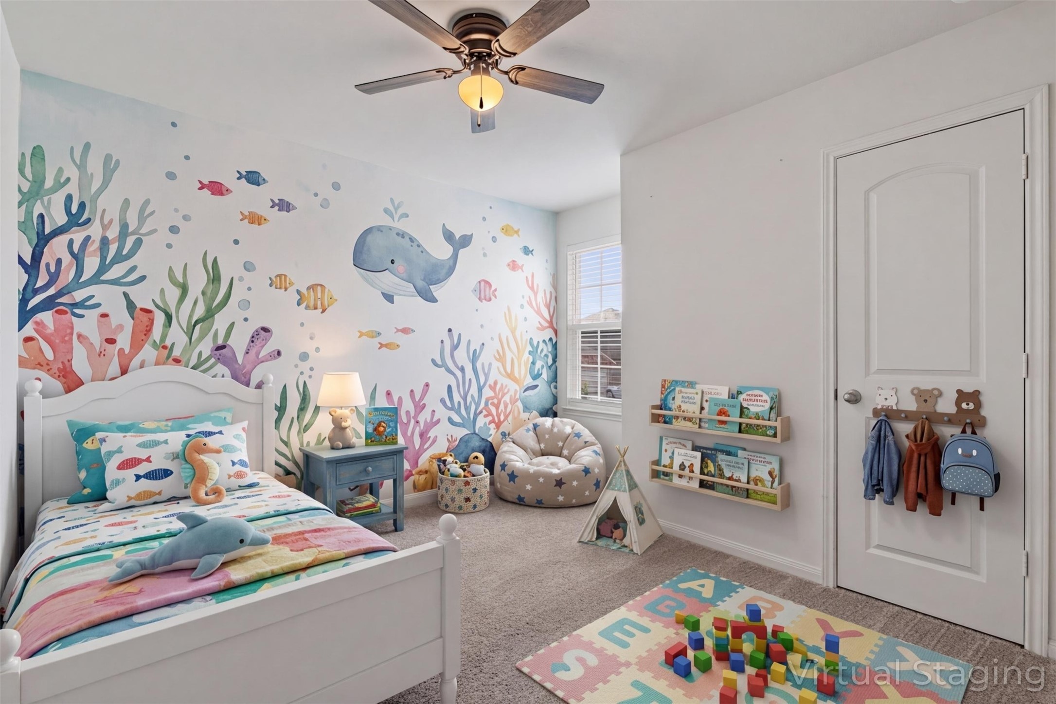 163 Niven Path, Unit 12K Jarrell, TX 76537 - Photo 29 of 39 View of the Secondary bedroom that is VIRTUALLY STAGED as a child's room. There is NOT wall paper on the wall.
