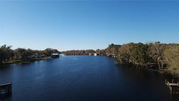 a view of a lake in middle of forest