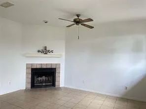 a living room with a fireplace