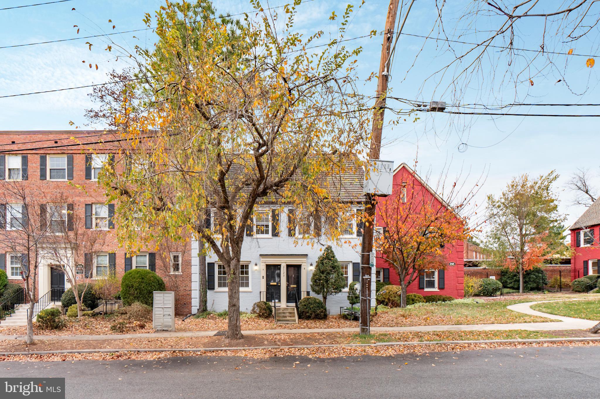 a view of a building with a street