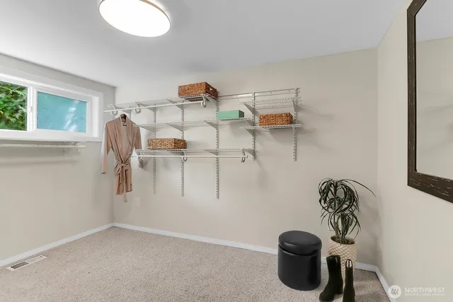 a view of kitchen with chair and a potted plant