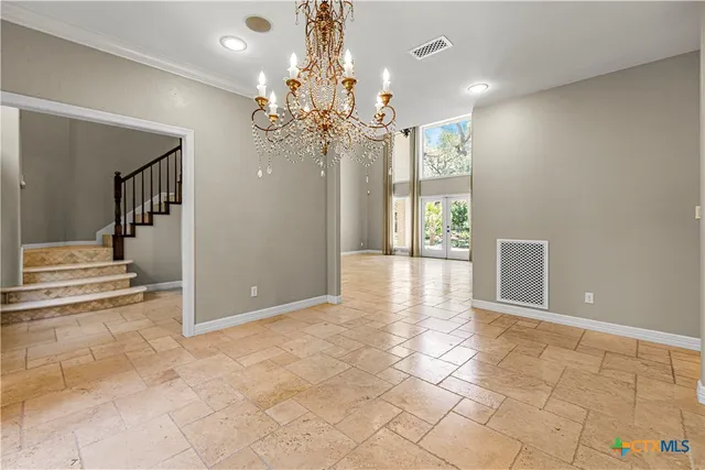 a view of a livingroom with a chandelier
