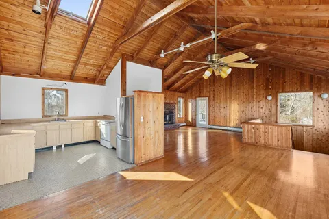 a view of a room with racks on the wall