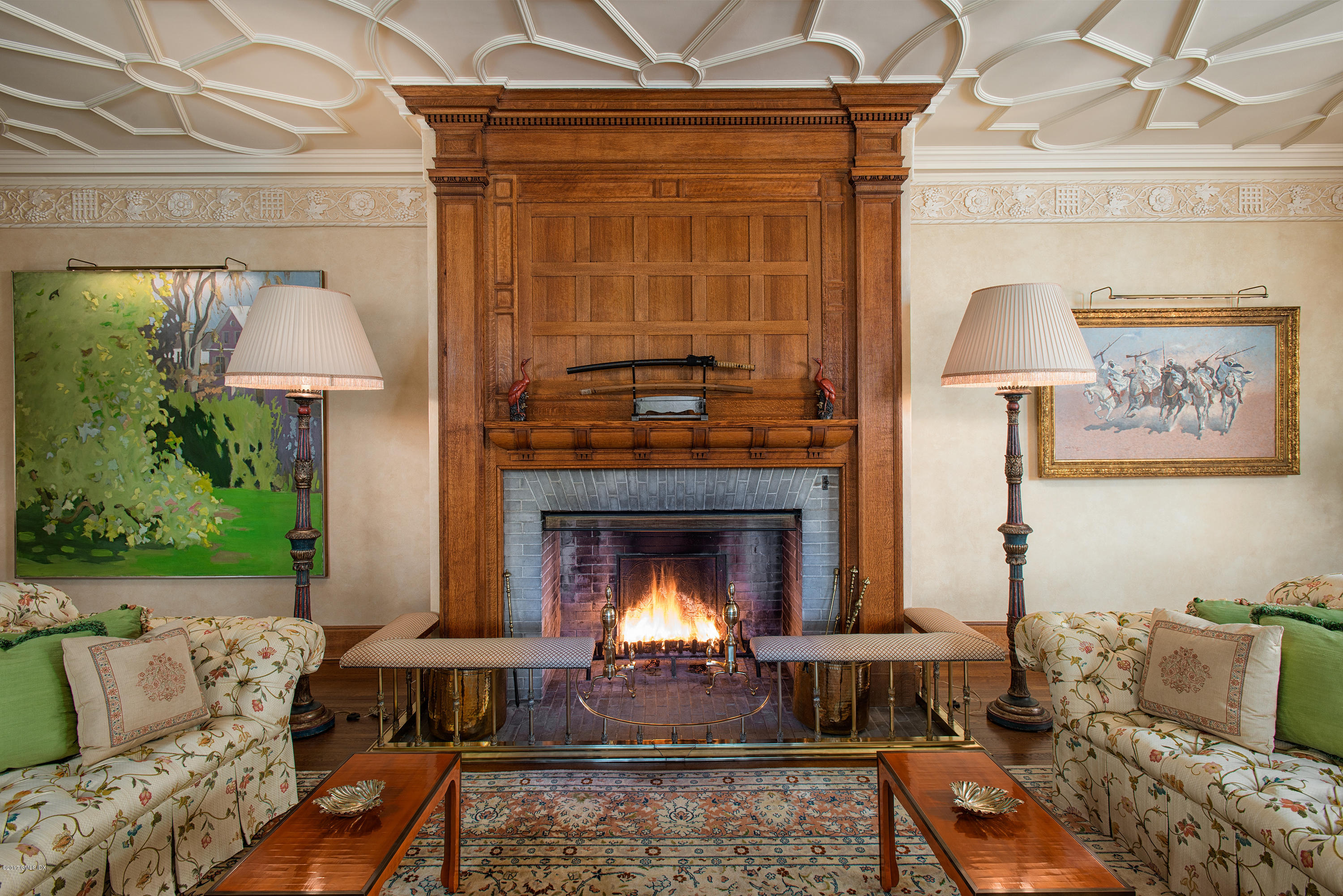 9 Sabine Farm Road Greenwich, CT 06831 - Photo 7 of 26 a living room with furniture and a fireplace