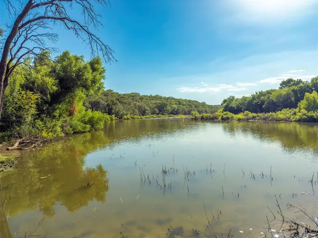 a view of a lake with a city