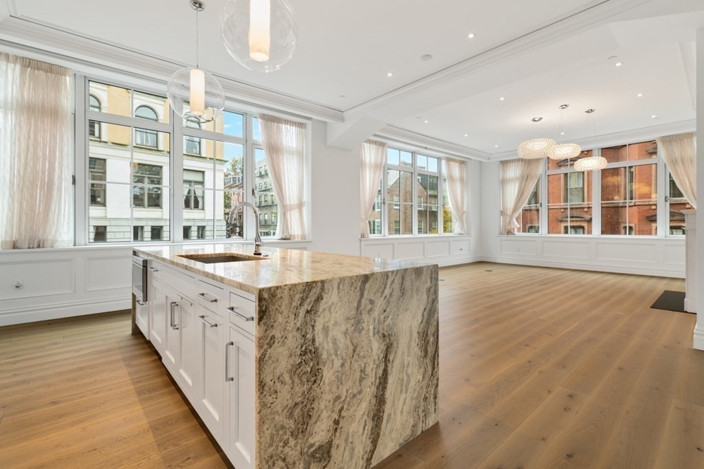 32 Derne Street, Unit 3A Boston, MA 02114 - Photo 9 of 25 a large kitchen with stainless steel appliances a sink and cabinets