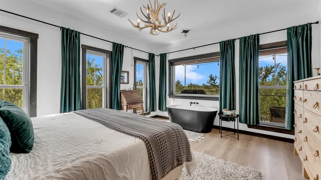 a room with a table and chairs