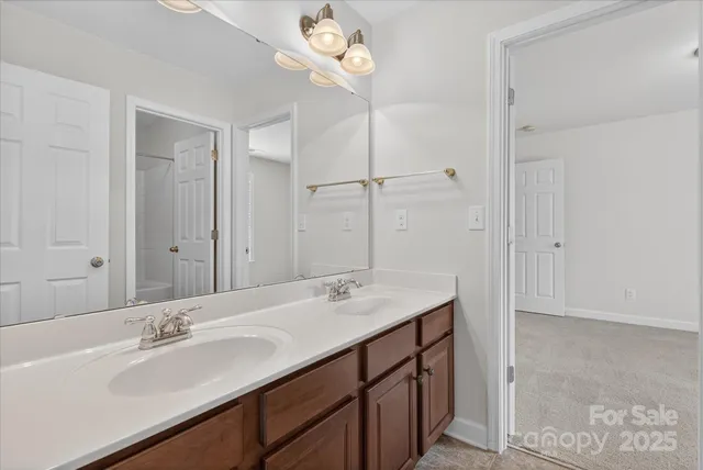 a bathroom with a sink a mirror and a shower