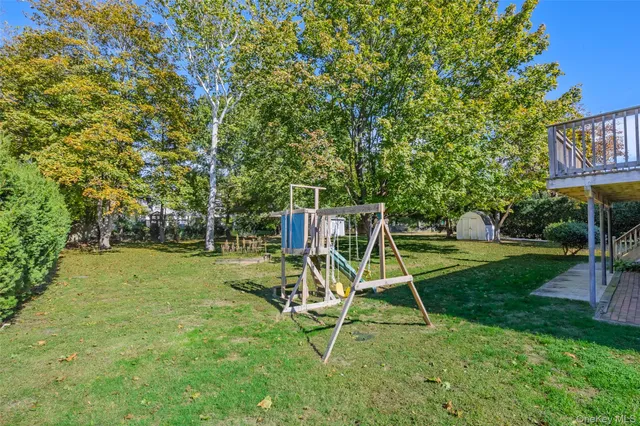 a view of a park with a slide