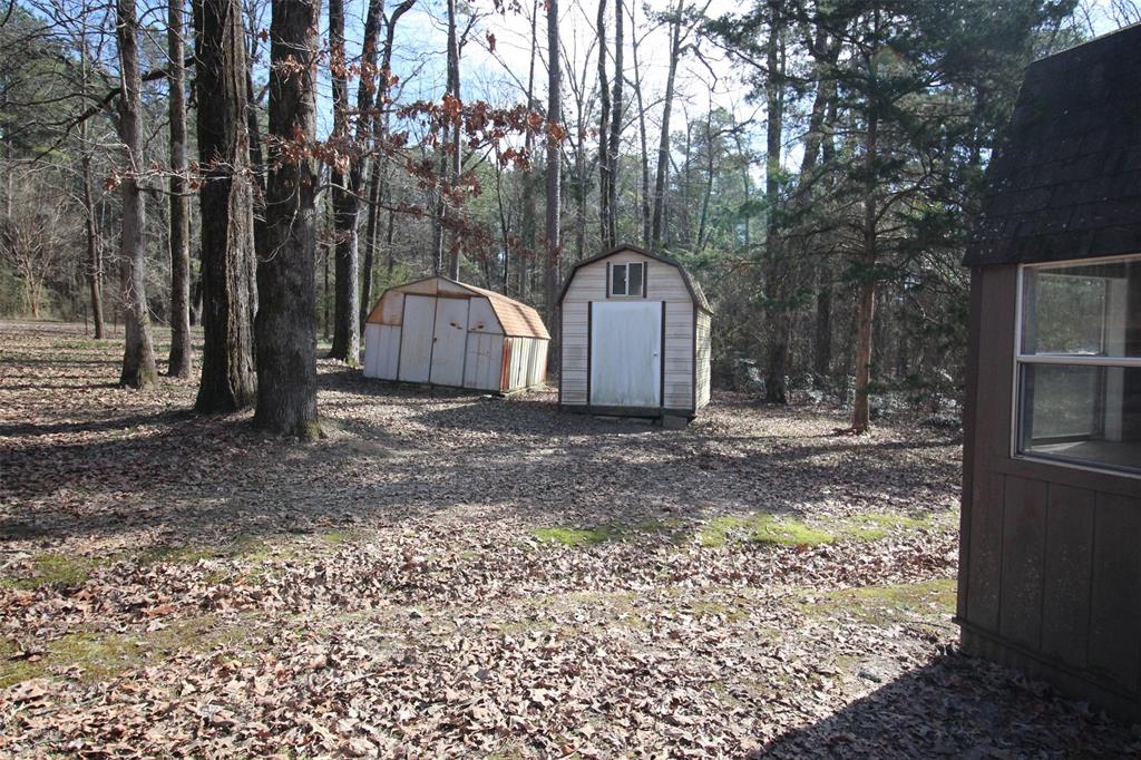 7105 Rodessa Ida Road Ida, LA 71044 - Photo 24 of 40 a view of a backyard with large trees and a small barn