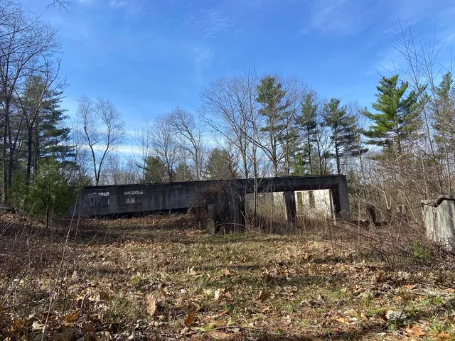 a view of a backyard with wooden fence and large trees