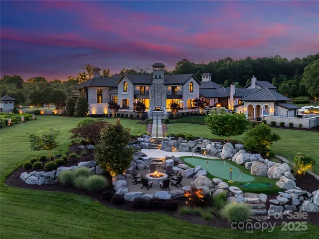a front view of a golf course with chairs