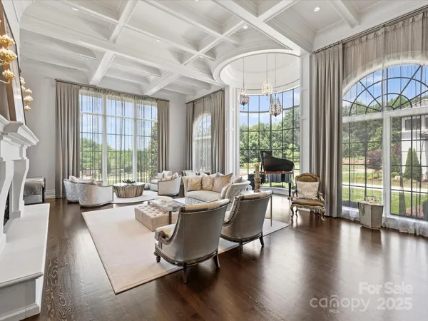a living room with large windows