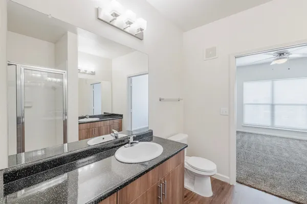 a bathroom with a toilet a sink and mirror
