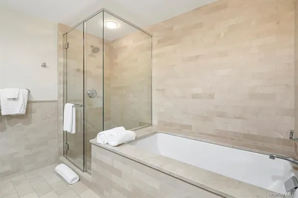 a bathroom with a bathtub and a shower