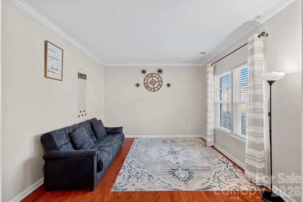 a living room with furniture and a rug