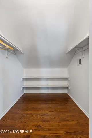 a view of walk in closet with empty racks