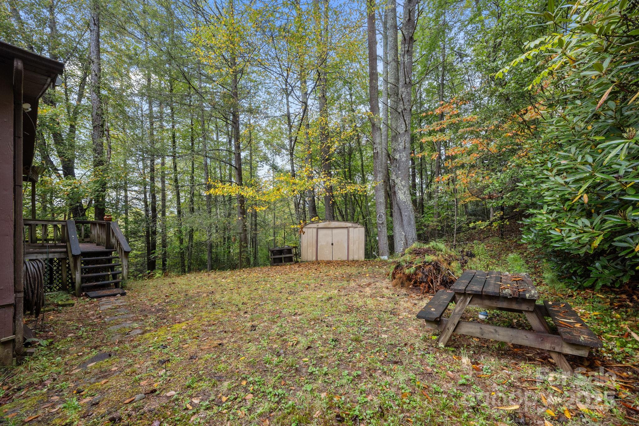 101 Serenity Lane Clyde, NC 28721 - Photo 5 of 26 a backyard of a house with lots of green space and a fountain