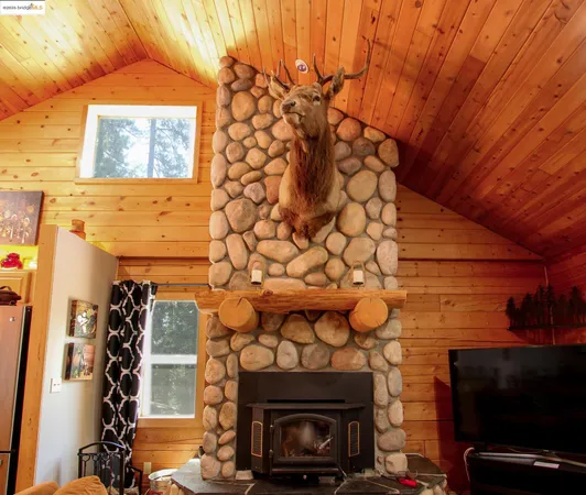 a view of a fireplace with wooden floor