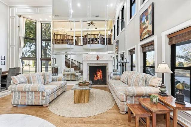 a living room with furniture and a table