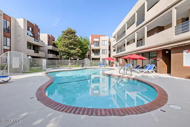a view of a swimming pool with a sitting