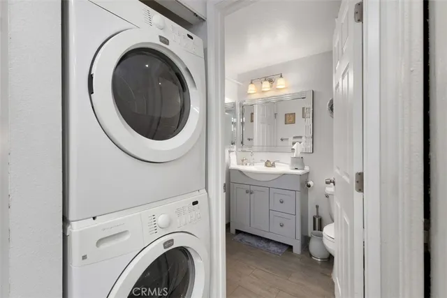a view of a bathroom with washing machine