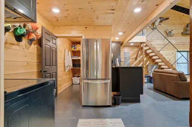 a view of a lake with a yard