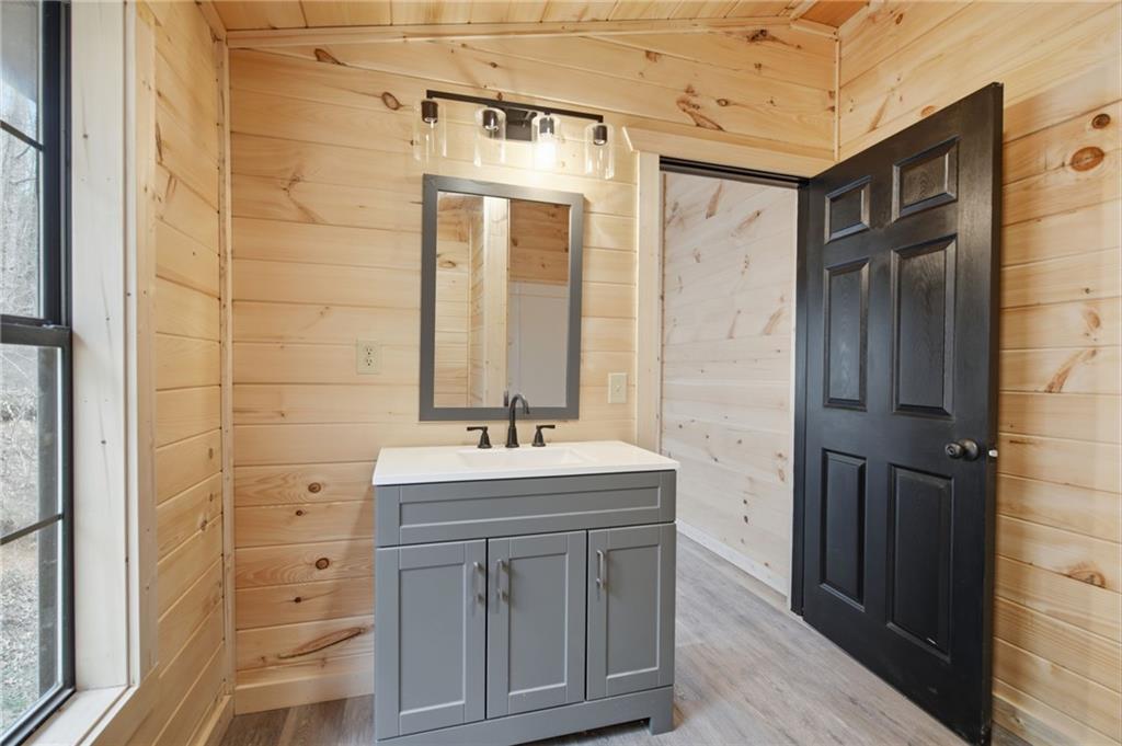 1780 Conasauga Road Ellijay, GA 30540 - Photo 11 of 43 a bathroom with a double vanity sink a mirror and a shower
