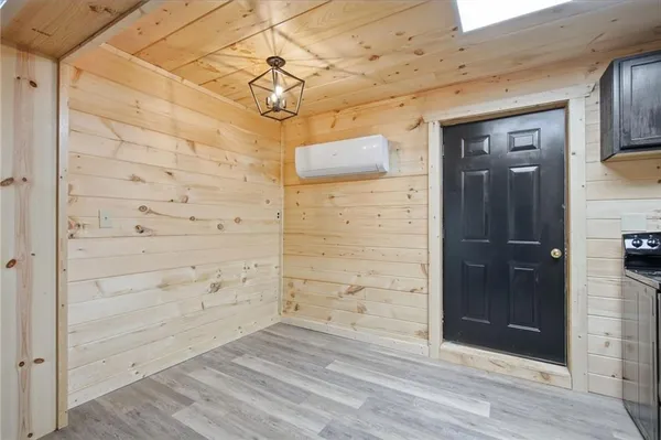 a view of a wooden door