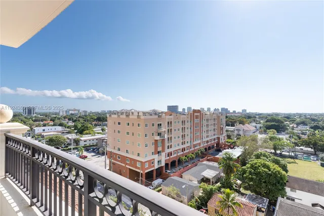 a view of a city from a balcony