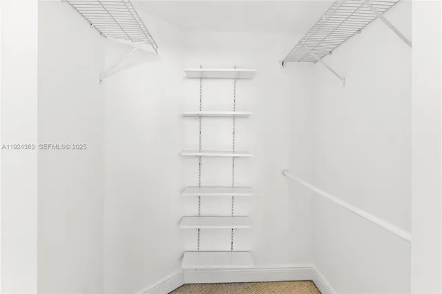 a view of walk in closet with empty racks